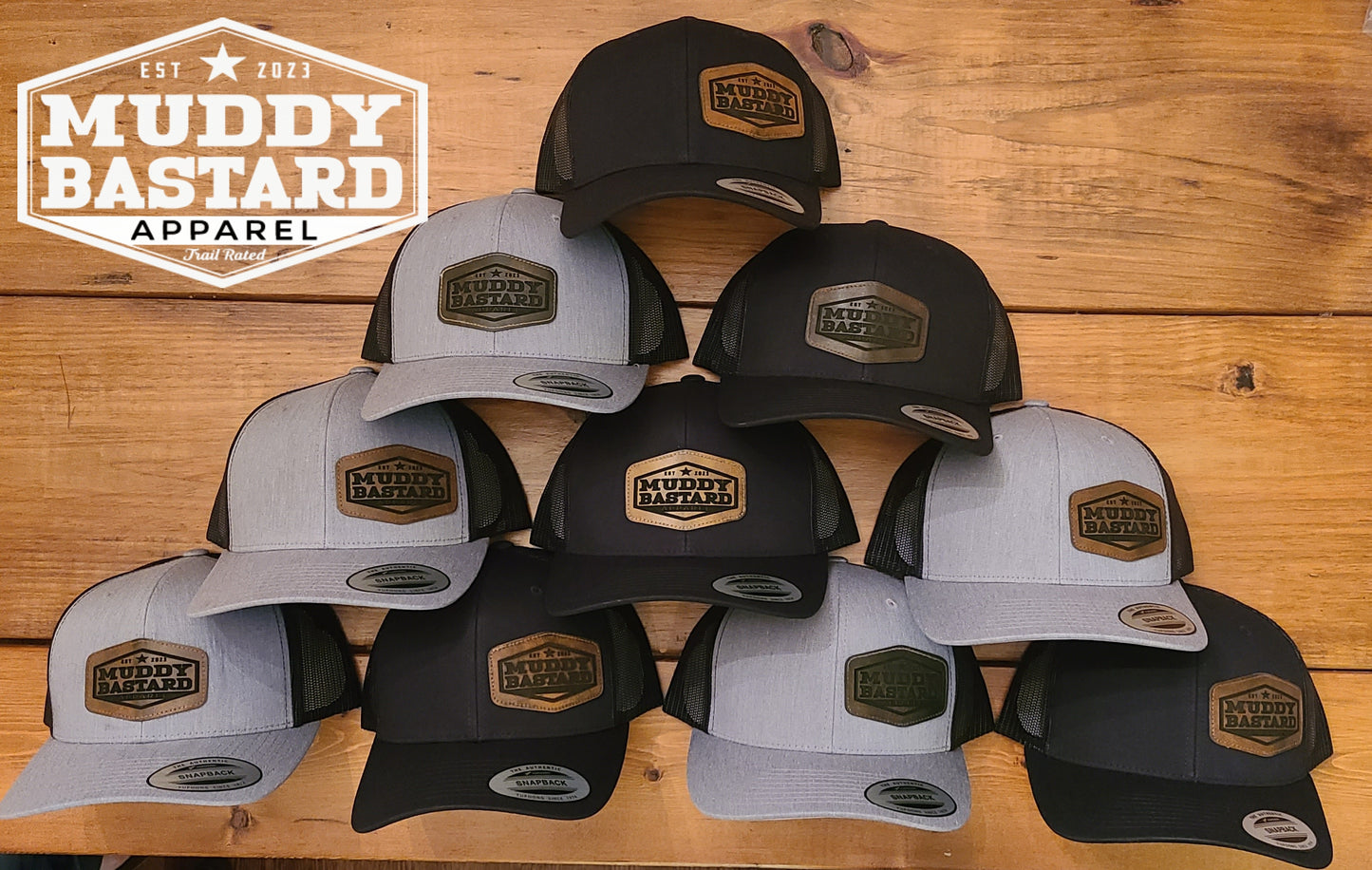 Muddy Bastard Logo Leather Patch Mesh Trucker Hat