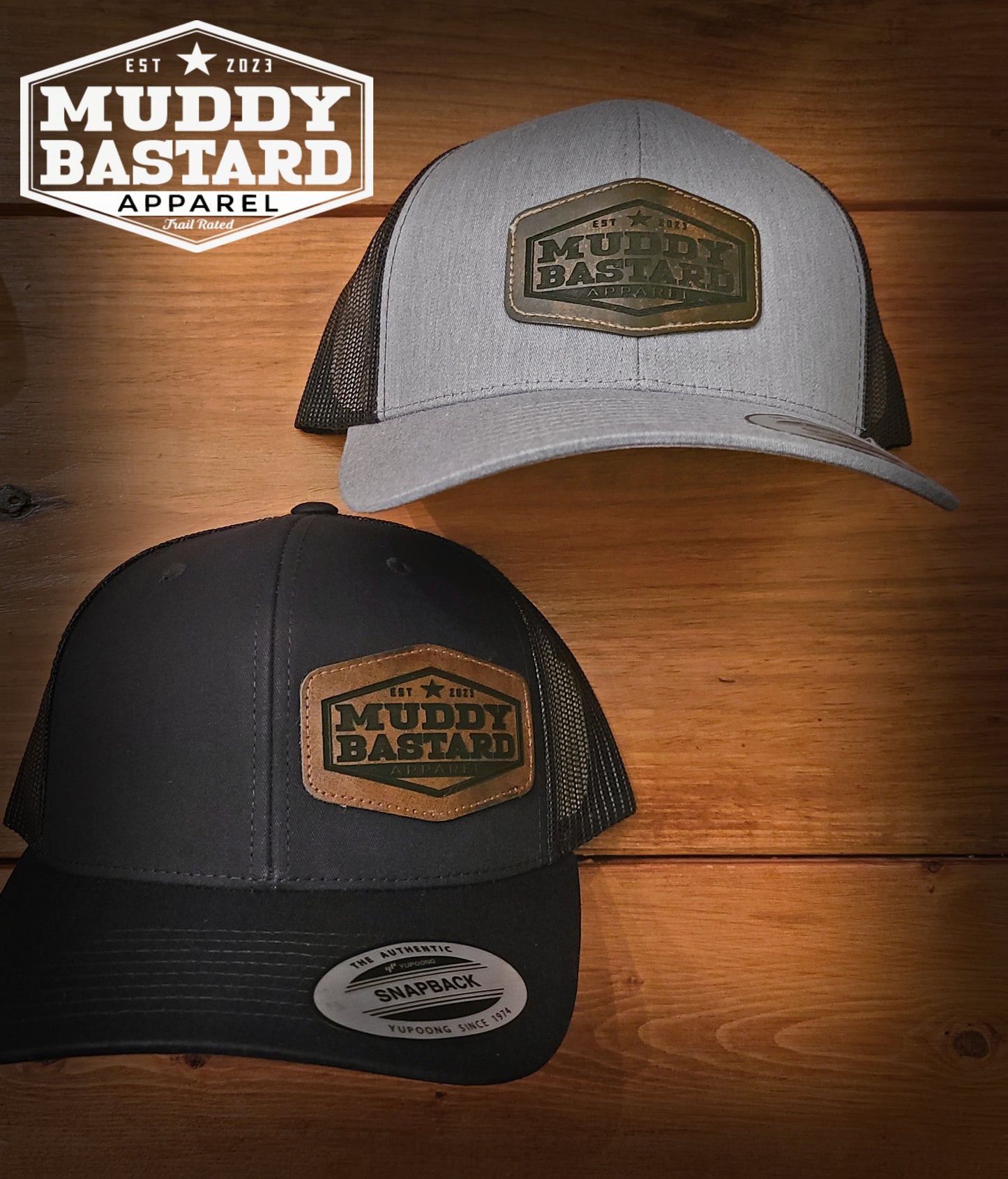 Muddy Bastard Logo Leather Patch Mesh Trucker Hat