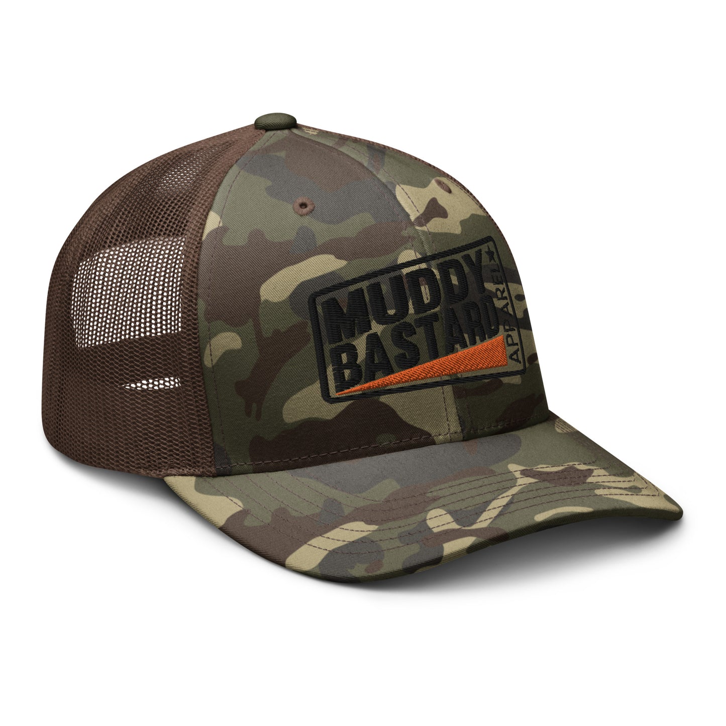 Muddy Bastard Rectangle Logo Camouflage Trucker Hat