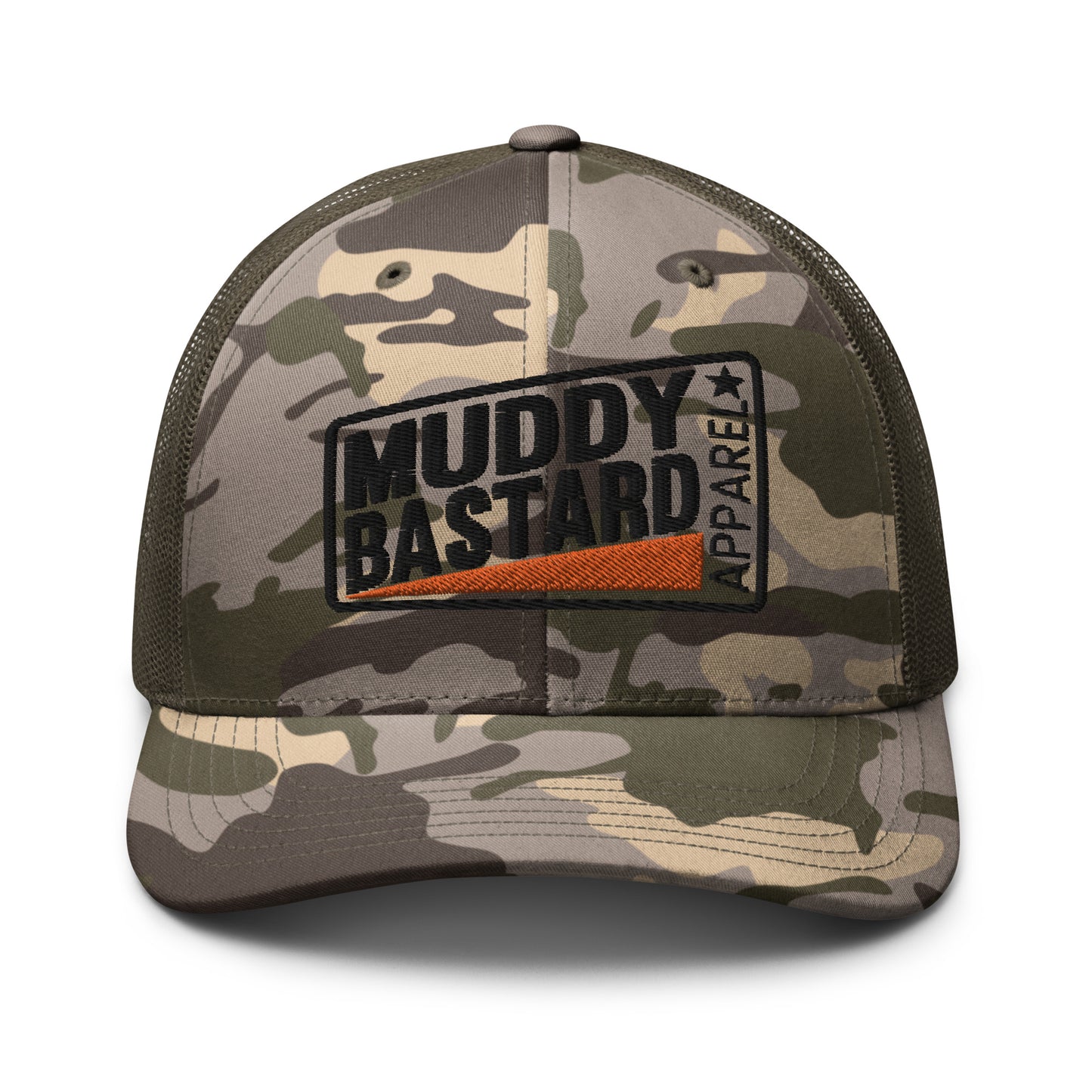 Muddy Bastard Rectangle Logo Camouflage Trucker Hat