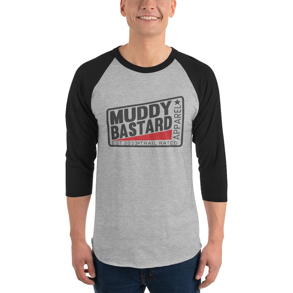 Muddy Bastard Rectangle Logo 3/4 sleeve raglan t-shirt