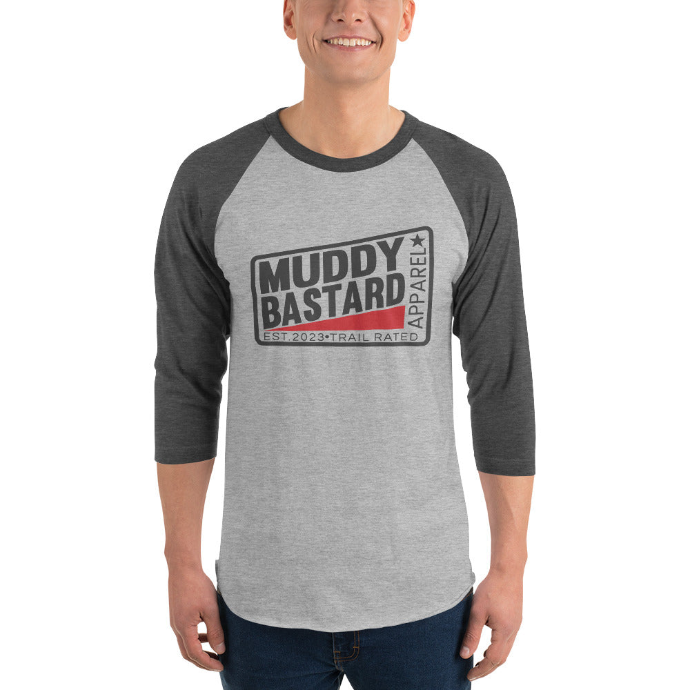 Muddy Bastard Rectangle Logo 3/4 sleeve raglan t-shirt