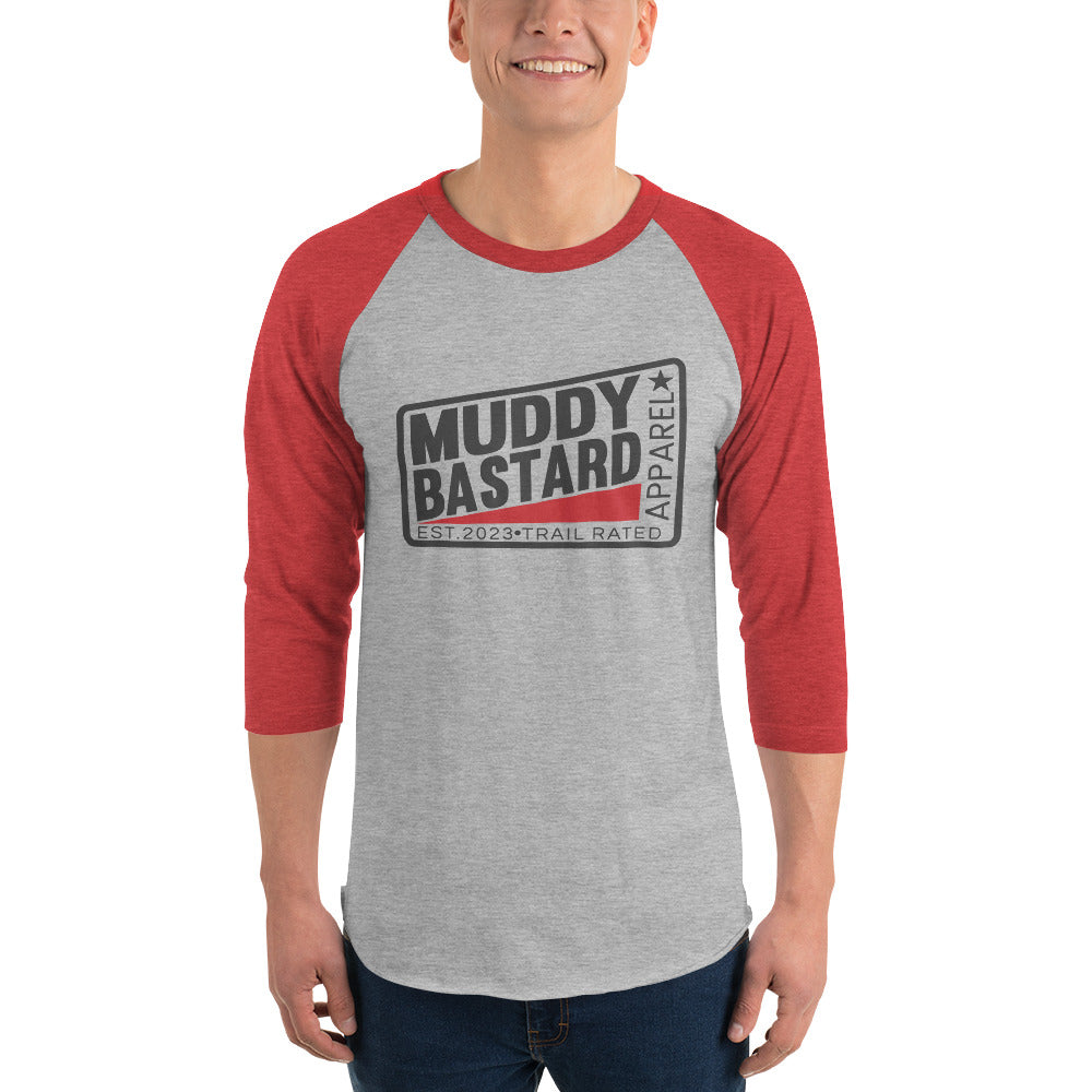 Muddy Bastard Rectangle Logo 3/4 sleeve raglan t-shirt