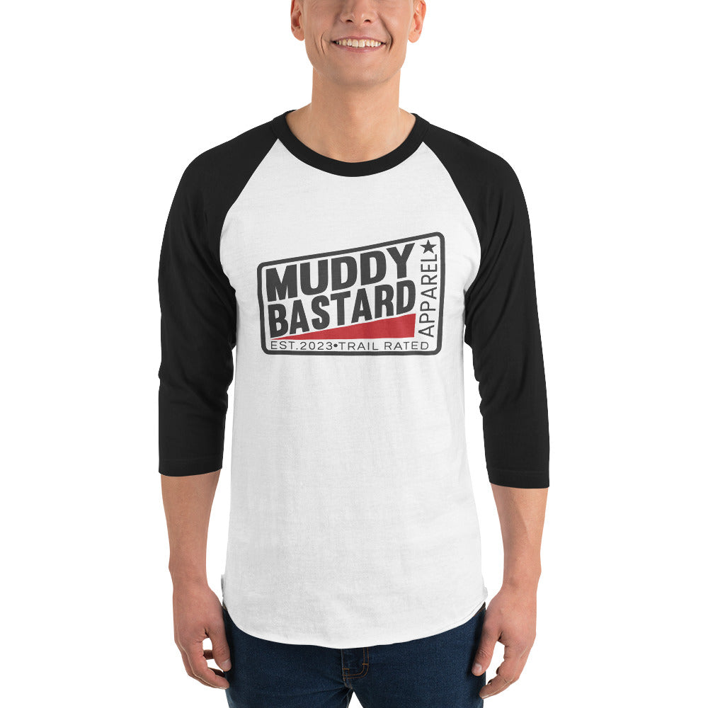Muddy Bastard Rectangle Logo 3/4 sleeve raglan t-shirt