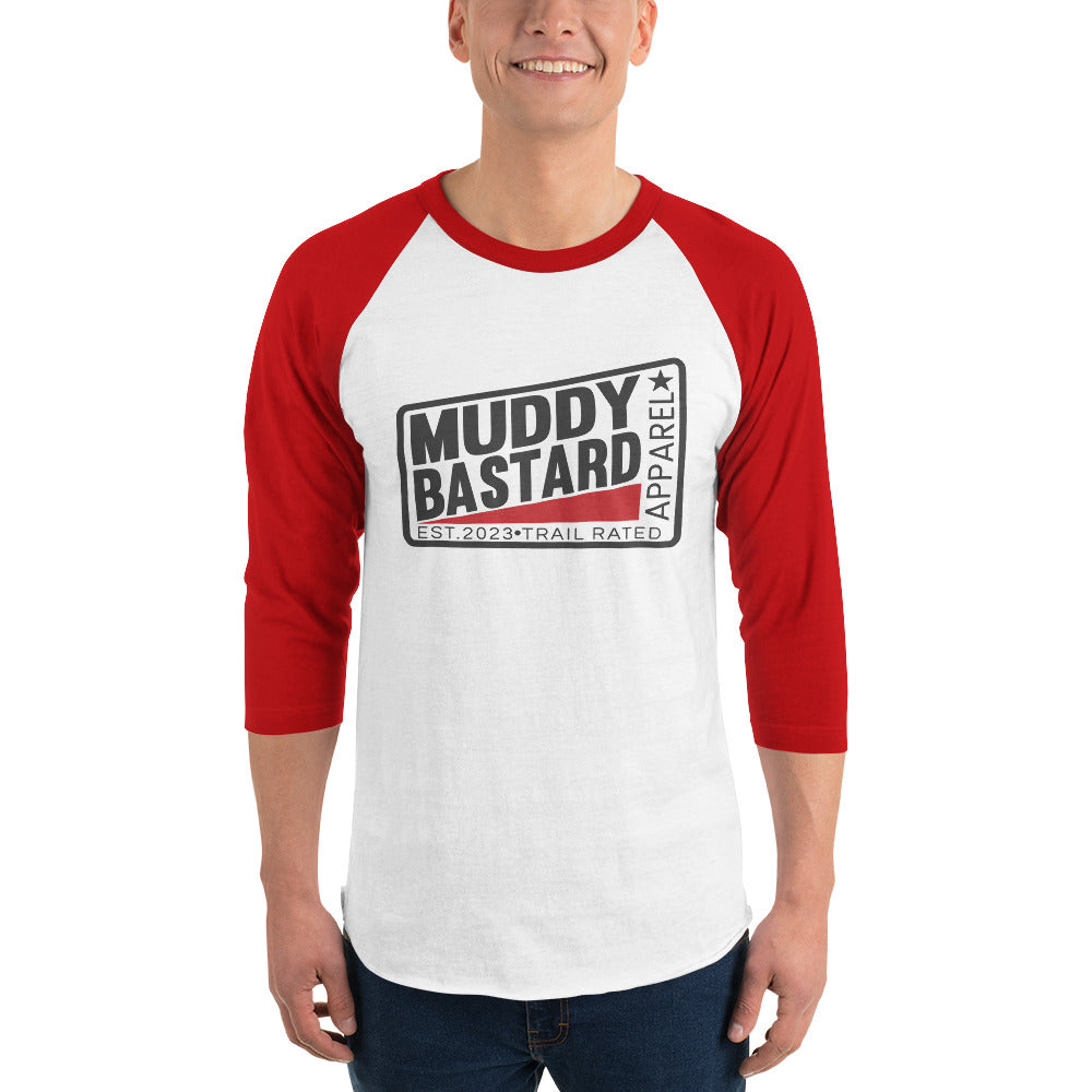 Muddy Bastard Rectangle Logo 3/4 sleeve raglan t-shirt