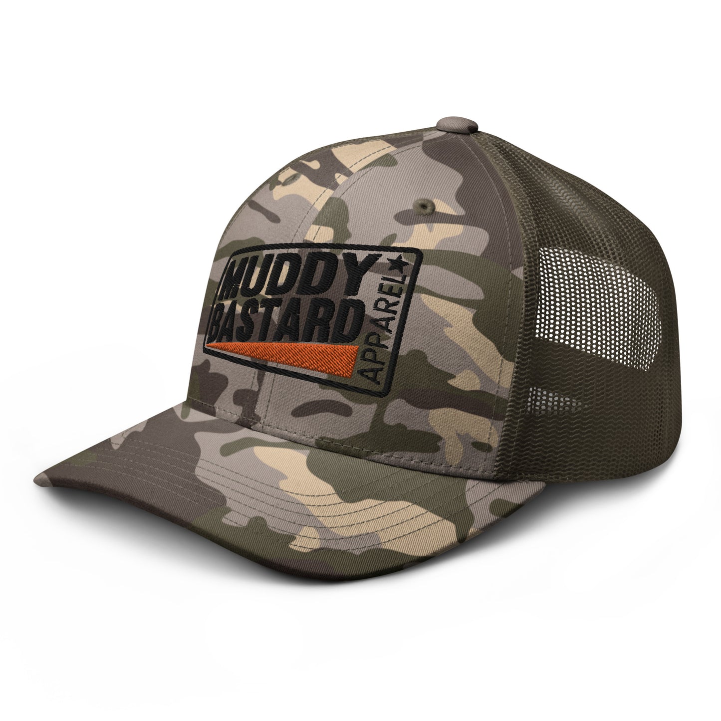 Muddy Bastard Rectangle Logo Camouflage Trucker Hat